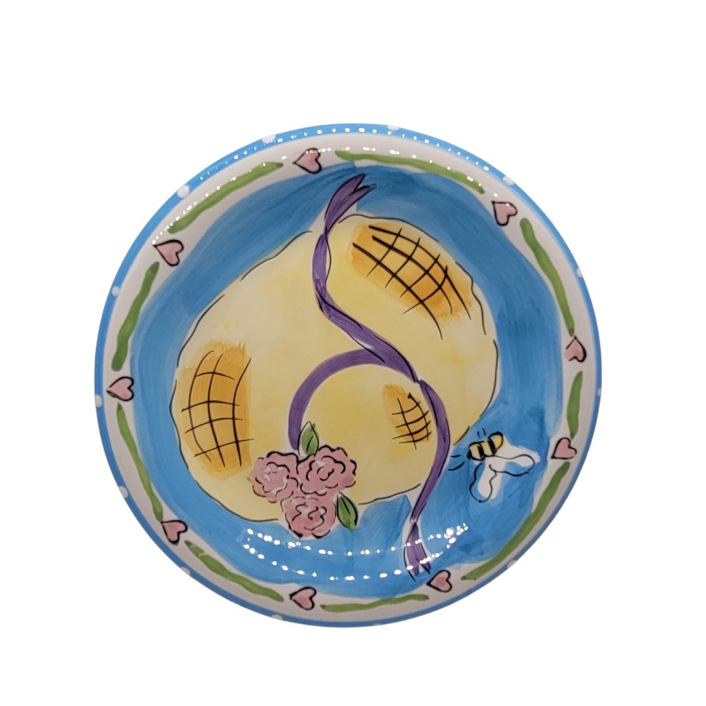 Hausenware Mary Jane Mitchell 1999 Sun Hat Bee Hearts Ceramic Plate 8.25 Inch